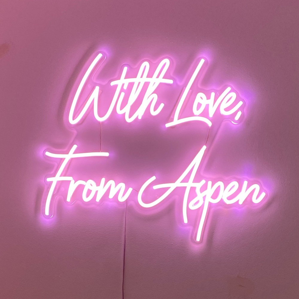"With Love, From Aspen" Custom LED Pink Neon Sign